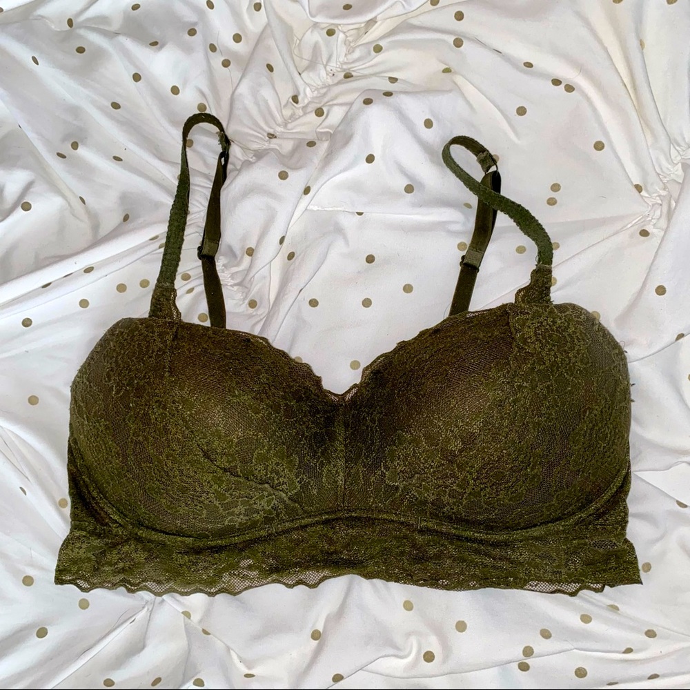 PINK Victoria Secret Olive Lace Wireless Bralette